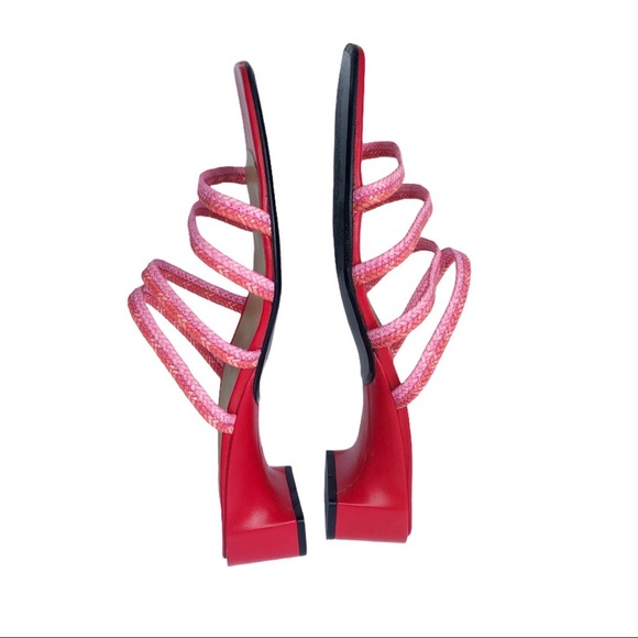 Stuart Weitzman Red Raffia Strappy Slides - Picture 5 of 11